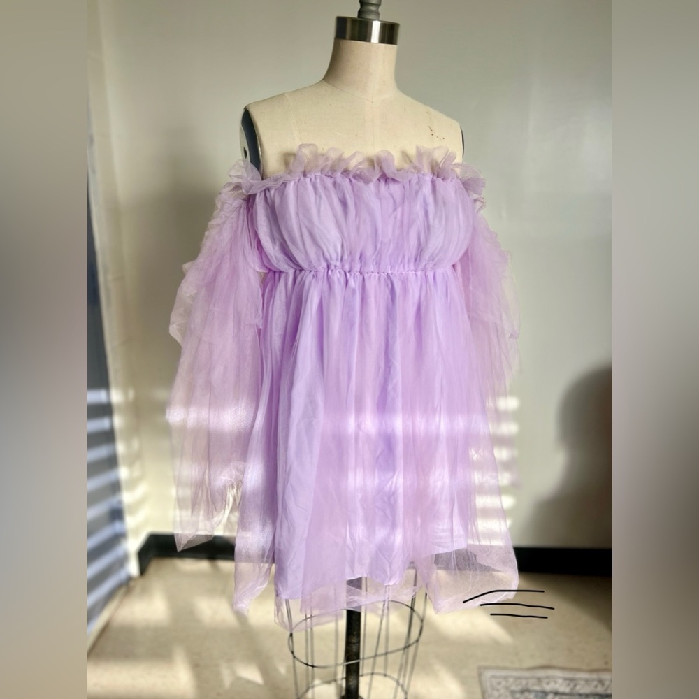 ROMWE Lilac Tulle Off-Shoulder Dress